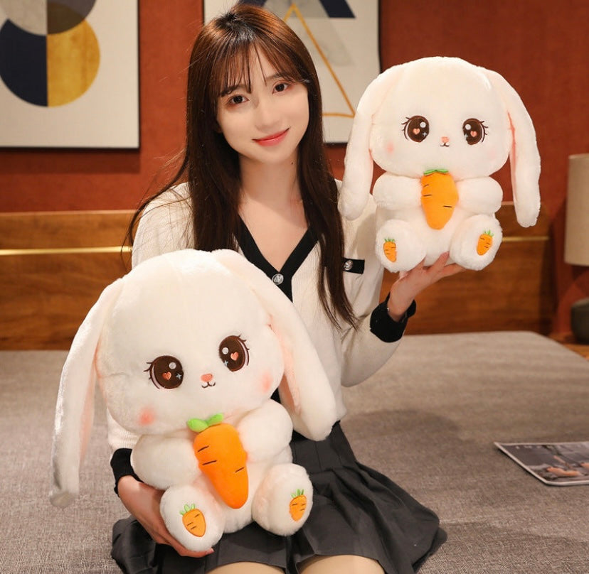 Carrot Bunny Plushie Long Ears Shinny Eyes for Stress-Relief