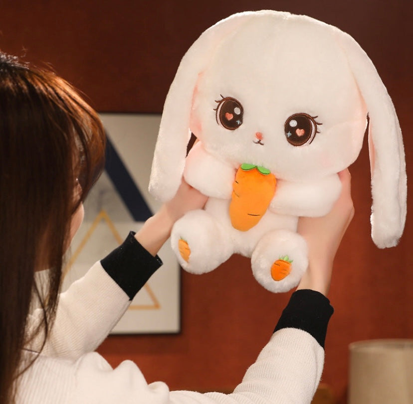 Carrot Bunny Plushie Long Ears Shinny Eyes for Stress-Relief