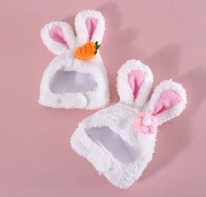 Fluffy White & Pink Bunny Ears Hat for Gentle Cats