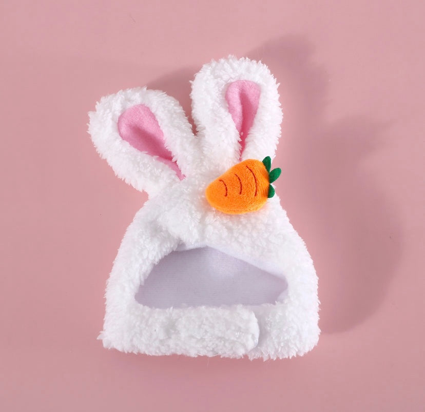 Fluffy White & Pink Bunny Ears Hat for Gentle Cats