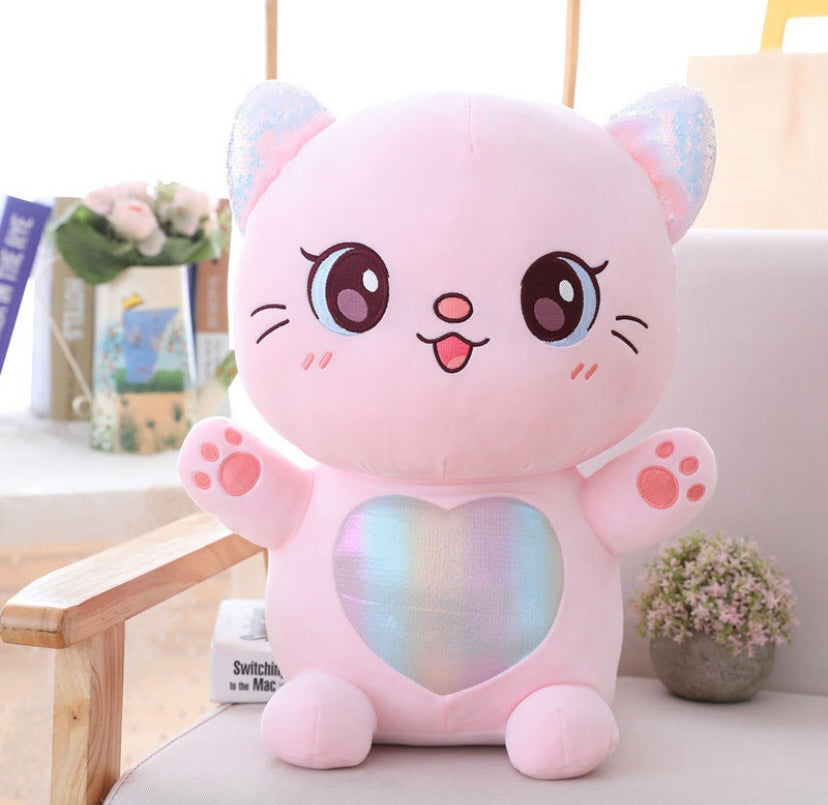 Happy Colorful Rainbow Tummy Cat Plushie with Big Shinny Eyes