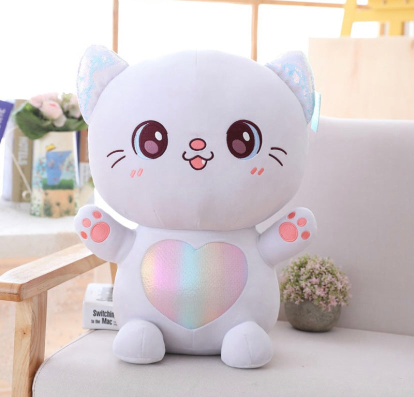 Happy Colorful Rainbow Tummy Cat Plushie with Big Shinny Eyes