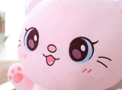 Happy Colorful Rainbow Tummy Cat Plushie with Big Shinny Eyes