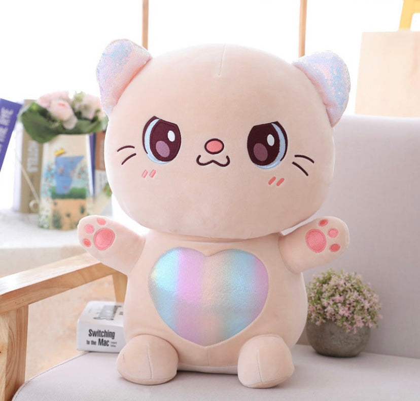 Happy Colorful Rainbow Tummy Cat Plushie with Big Shinny Eyes
