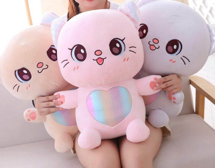 Happy Colorful Rainbow Tummy Cat Plushie with Big Shinny Eyes