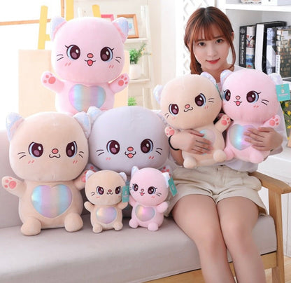 Happy Colorful Rainbow Tummy Cat Plushie with Big Shinny Eyes